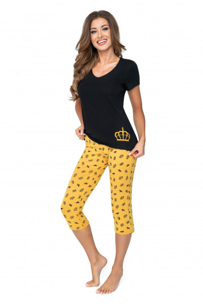 piżama czarno żółta damska długie spodnie